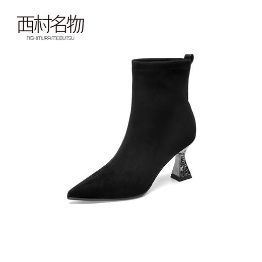西村名物2022秋季新款尖头时装靴短靴瘦瘦靴高跟踝靴女真皮43991 商品图1