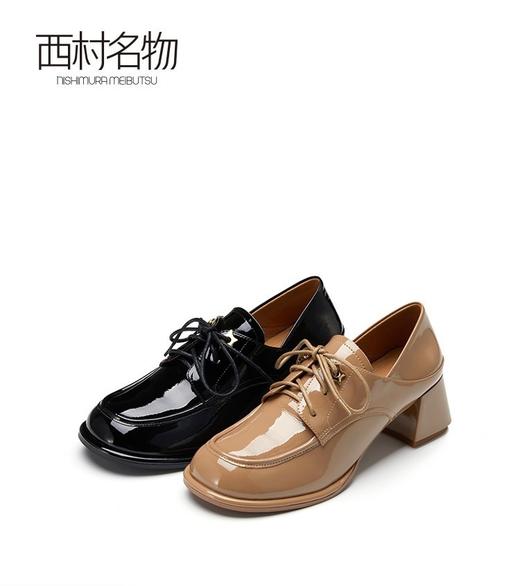 西村名物经典英伦风系带粗跟小皮鞋深口女单鞋2022秋季新款36891 商品图0