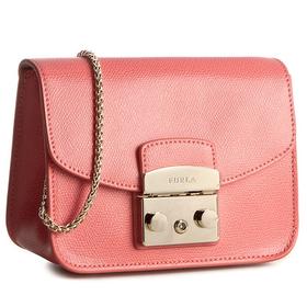 FURLA 芙拉 女士皮革金属字母徽标刻花斜挎单肩包 浅粉色 851166 B BGZ7 CORALLO