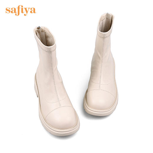 【春节不打烊】Safiya/索菲娅 2022冬季新品黑色时装靴英伦风弹力软皮户外厚底增高中跟烟筒靴 SF24116039 商品图11