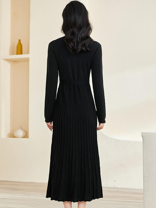 剩S/M/L/XL 米思阳2026春冬知性优雅V领长袖连衣裙黑色针织中长裙子3199 商品图1