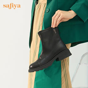 【春节不打烊】Safiya/索菲娅 2022冬季新品黑色时装靴英伦风弹力软皮户外厚底增高中跟烟筒靴 SF24116039