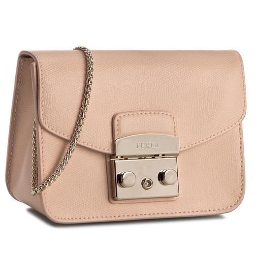 FURLA 芙拉 女士粒面皮革金属字母徽标刻花斜挎单肩包 裸色 884893 商品图0