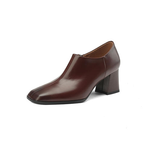 秋冬复古，内侧拉链好进脚里外全皮方头粗跟裸靴【预售7天】DB-M5372 商品图13