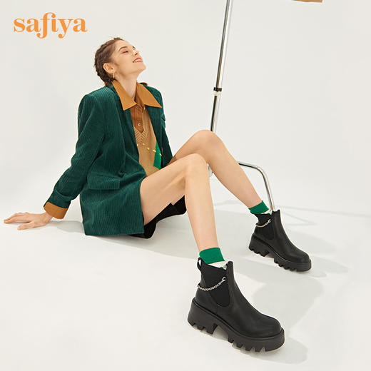 【春节不打烊】Safiya/索菲娅 厚底烟筒靴（有加绒款）2022秋冬新款小众短靴链条粗跟切尔西靴 SF24116067 商品图2