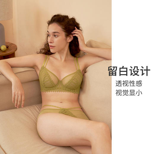 HSIA遐大胸显小内衣女秋冬新品魅力几何蕾丝性感双肩带轻薄款文胸 商品图3
