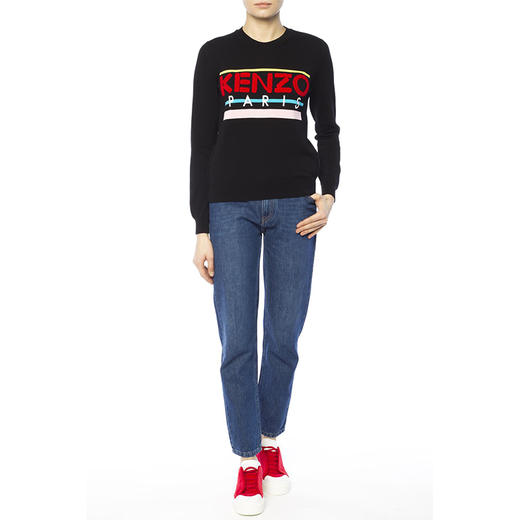 KENZO 高田贤三 女士棉质字母刺绣徽标圆领长袖针织衫 黑色 F852 TO490 808 99 商品图3
