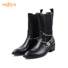 Safiya/索菲娅 中筒靴2022年冬季新品设计感小众链条炸街尖头切尔西靴 SF24116116 商品缩略图7
