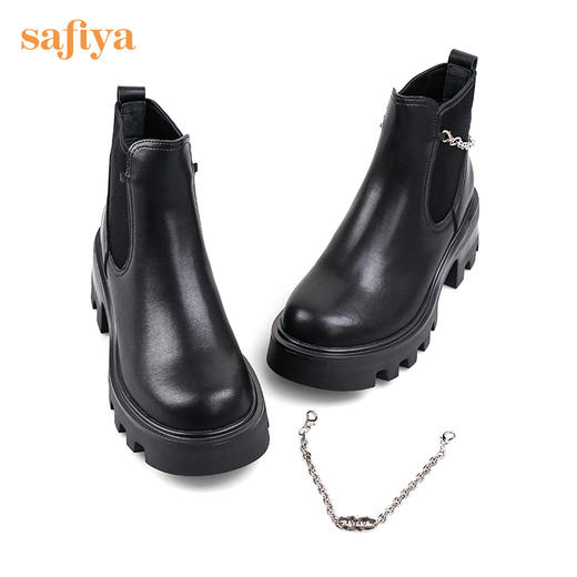 【春节不打烊】Safiya/索菲娅 厚底烟筒靴（有加绒款）2022秋冬新款小众短靴链条粗跟切尔西靴 SF24116067 商品图8