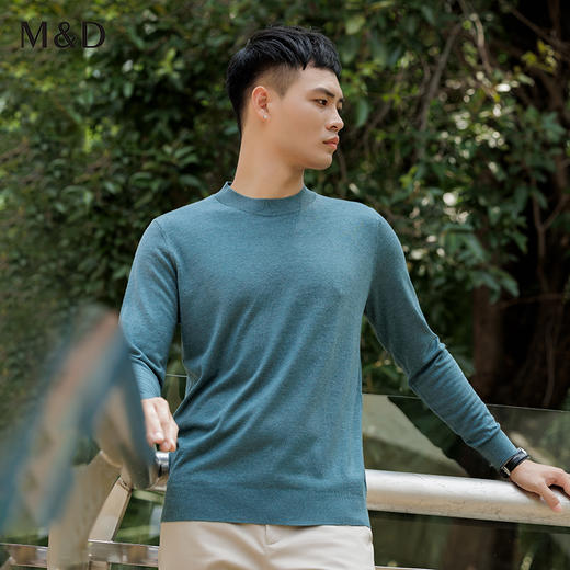MD名盾男士针织秋季新款修身圆领羊毛桑蚕丝混纺保暖长袖T恤 商品图2