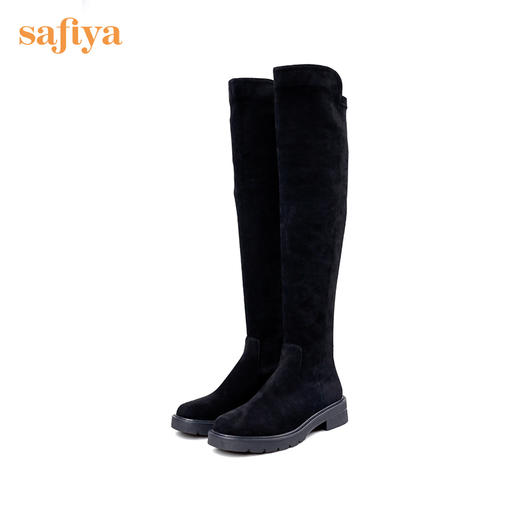 【春节不打烊】Safiya/索菲娅 女鞋2022年冬季新款圆头高筒平底弹力显瘦过膝长靴 SF24117032 商品图3