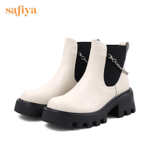 【春节不打烊】Safiya/索菲娅 厚底烟筒靴（有加绒款）2022秋冬新款小众短靴链条粗跟切尔西靴 SF24116067 商品图6