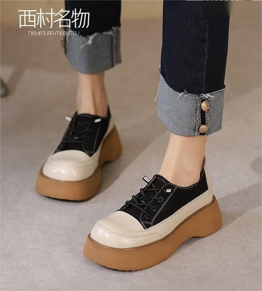 西村名物2022秋季新款真皮小白鞋女时尚百搭透气平底运动鞋37071 商品图0