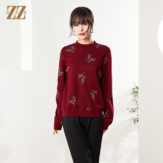 佐尔美秋季新款 纯色气质圆领羊绒衫女E14MS04 商品图3