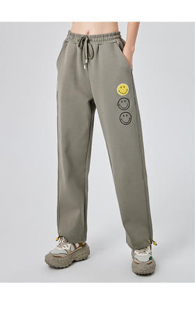 [韩国潮牌] SMILEY 正品微笑秋冬新品经典渐变笑脸印花刺绣直筒阔腿卫衣长裤517