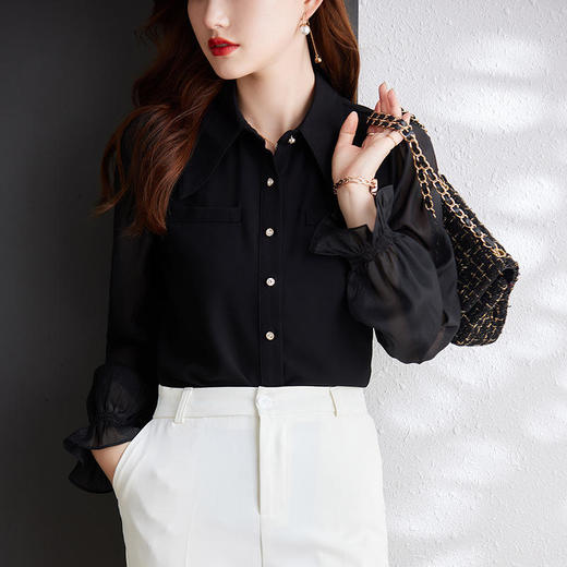 时尚洋气，网纱灯笼袖衬衫女春秋设计感小众长袖职业装女上衣MGG-Q6676 商品图1