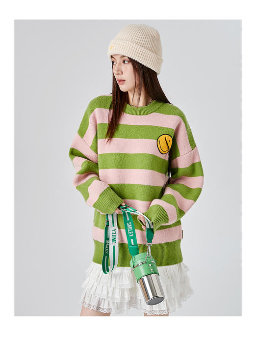 [韩国潮牌] SMILEY 正品微笑秋冬新品经典笑脸毛巾绣流苏间色圆领毛衣519 商品图2