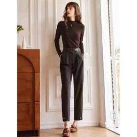 OLrain欧芮儿法式咖色休闲裤女秋冬2024年新款高腰直筒锥形小脚裤