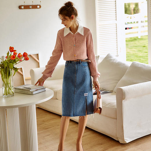 欧芮儿牛仔半身裙女秋季新款2021高腰显瘦时尚休闲气质百搭中长裙 商品图0