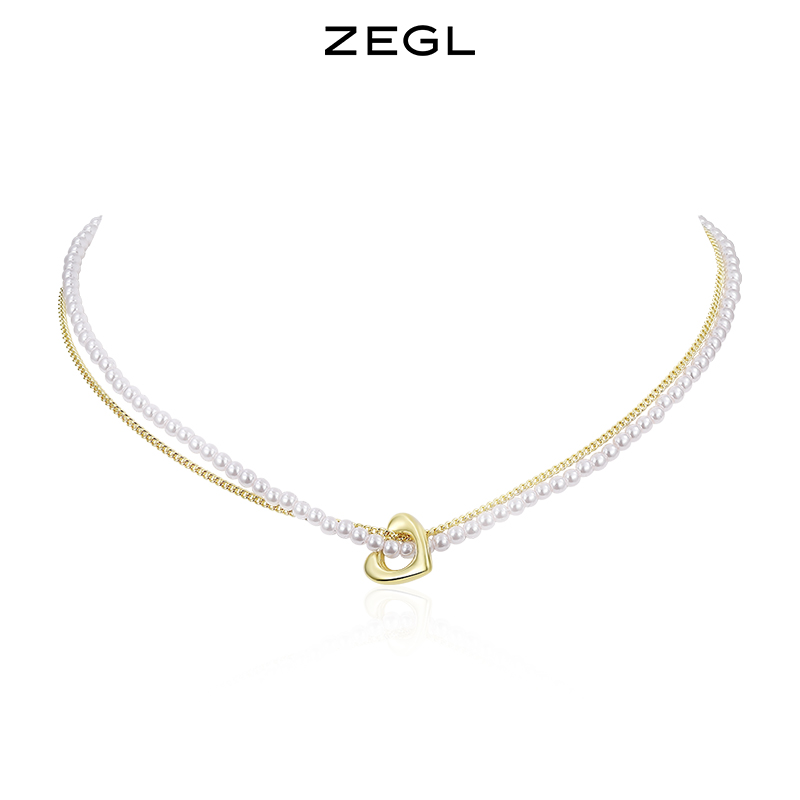 ZEGL巴洛克爱心人造珍珠项链女2022年新款潮双层叠戴锁骨链配饰品