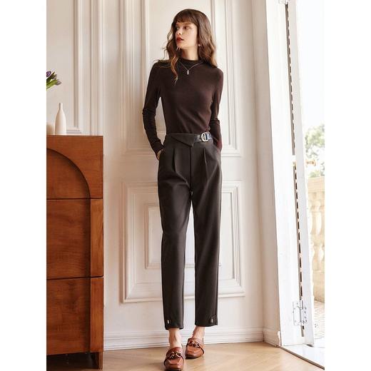 欧芮儿半高领T恤女秋冬新款2021修身显瘦纯色双面绒内搭打底上衣 商品图1