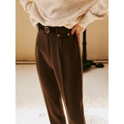 欧芮儿咖色休闲裤女秋冬2021年新款高腰显瘦时尚加绒九分阔腿裤子 商品图1