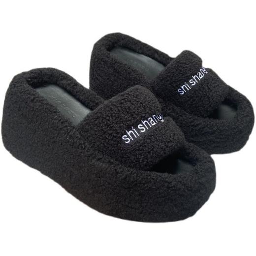 【主播推荐】网红秋冬新款字母刺绣毛毛拖鞋女外穿时尚厚底增高半拖女鞋 商品图9