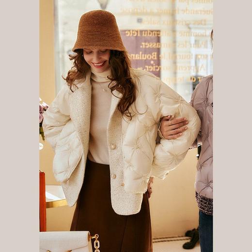 OLrain欧芮儿宽松长袖羽绒衣羽绒服女短款杏色黑色 商品图3