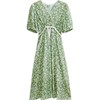 欧芮儿碎花雪纺连衣裙2021新夏收腰显瘦气质V领蝴蝶结法式绿色裙 商品缩略图3