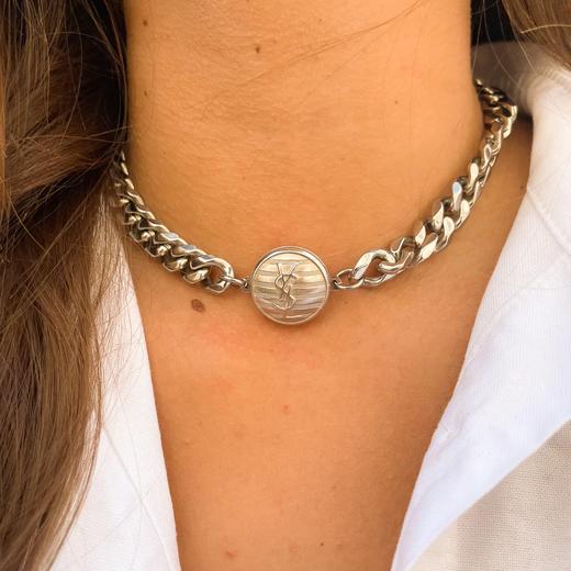 订购6周到｜Gigi Paris-YSL-中古纽扣 粗链 项链（银色）［法国设计师］ 商品图0