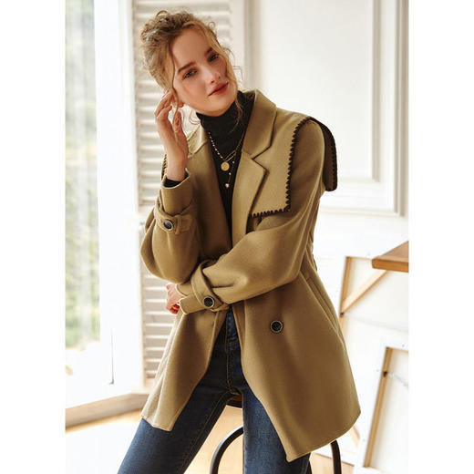 欧芮儿海军领双面呢毛呢外套女冬季新款2023年气质羊毛中长款大衣 商品图4