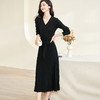 剩S/M/L/XL 米思阳2026春冬知性优雅V领长袖连衣裙黑色针织中长裙子3199 商品缩略图0