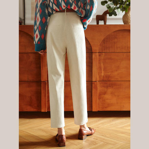 欧芮儿杏色休闲裤女秋冬新款2021高腰显瘦时尚直筒灯芯绒锥形裤子 商品图3