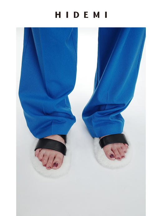 HIDEMI 毛毛底小羊皮设计感拖鞋 白毛/紫毛 商品图8