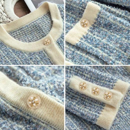 欧芮儿小香风开衫毛衣外套2021秋冬新款宽松显瘦气质蓝色外穿上衣 商品图7