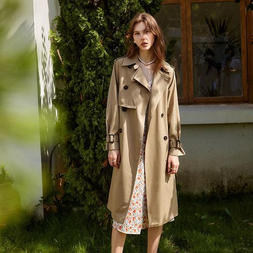 欧芮儿卡其色风衣外套女秋季新款2021宽松过膝中长款双排扣大衣 商品图0