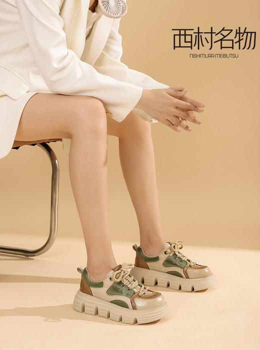西村名物鞋子女秋季2022新款复古休闲运动板鞋百搭松糕厚底37691 商品图3