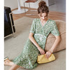 欧芮儿碎花雪纺连衣裙2021新夏收腰显瘦气质V领蝴蝶结法式绿色裙 商品缩略图4
