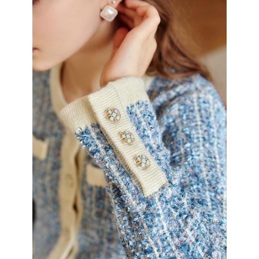 欧芮儿小香风开衫毛衣外套2021秋冬新款宽松显瘦气质蓝色外穿上衣 商品图1