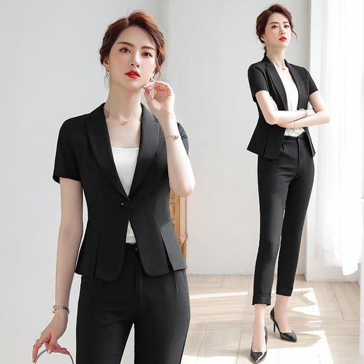 XZ-ZY750职业套装女夏新款时尚套裙珠宝店美容师工作服薄款短袖两件套 商品图3