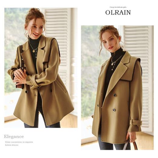 欧芮儿海军领双面呢毛呢外套女冬季新款2023年气质羊毛中长款大衣 商品图5