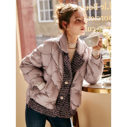 OLrain欧芮儿宽松长袖羽绒衣羽绒服女短款杏色黑色 商品图1