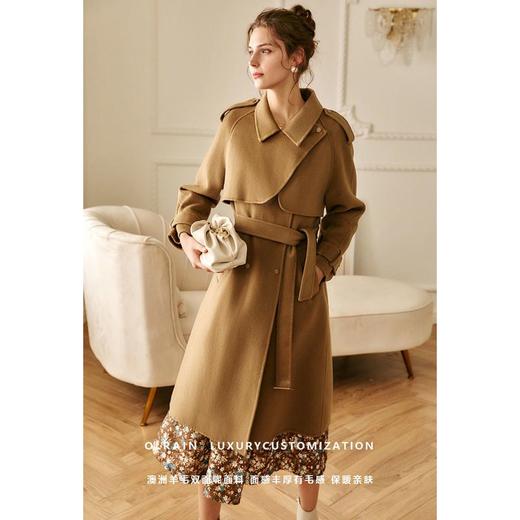 欧芮儿驼色双面毛呢外套女秋冬新款2021宽松显瘦气质羊毛中长大衣 商品图3
