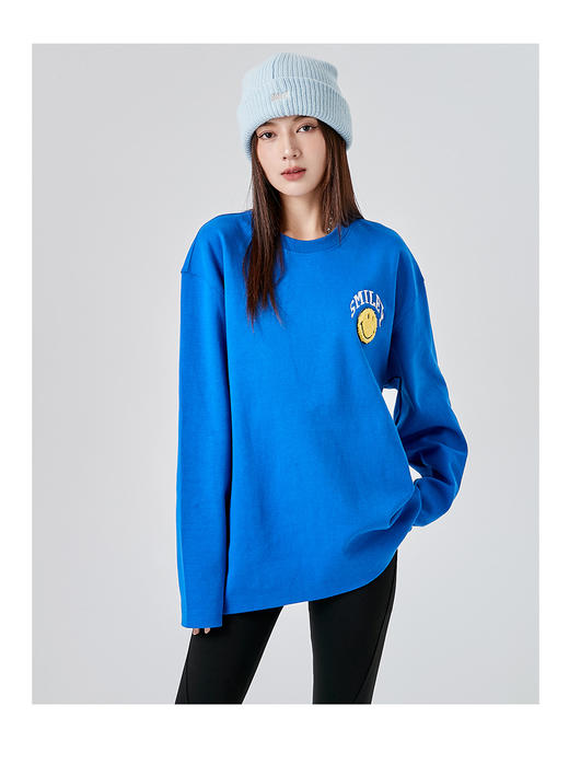 [韩国潮牌] SMILEY 正品微笑秋冬新品字母刺绣笑脸贴标圆领卫衣510 商品图1