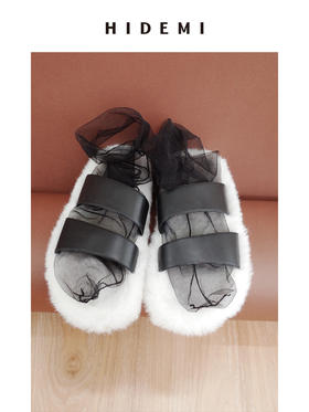 HIDEMI 毛毛底小羊皮设计感拖鞋 白毛/紫毛