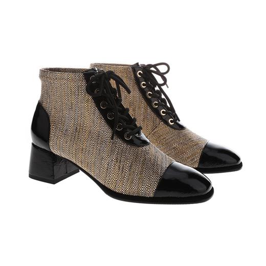 sheme  袋鼠漆皮弹力丝绸粗跟短靴 商品图6