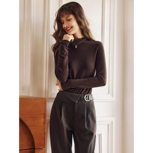 欧芮儿半高领T恤女秋冬新款2021修身显瘦纯色双面绒内搭打底上衣 商品图2