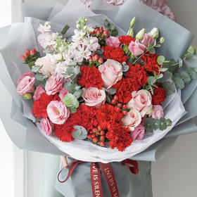 【留住好时光】12朵红康乃馨➕粉玫瑰➕洋桔梗➕火龙珠精品大花束
