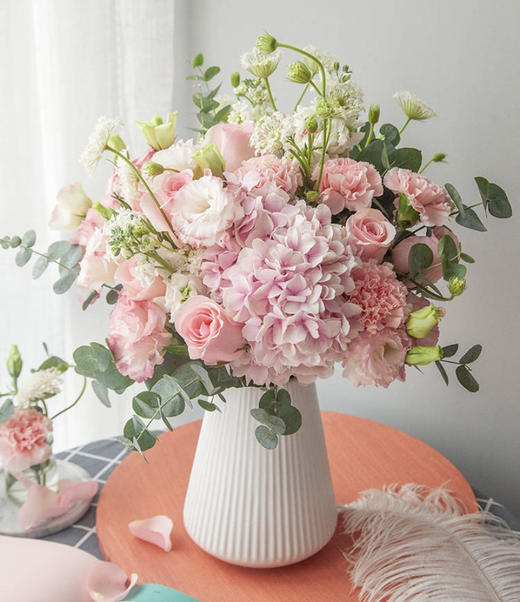 【梦•美满】粉绣球➕粉玫瑰主题时尚瓶花 商品图0