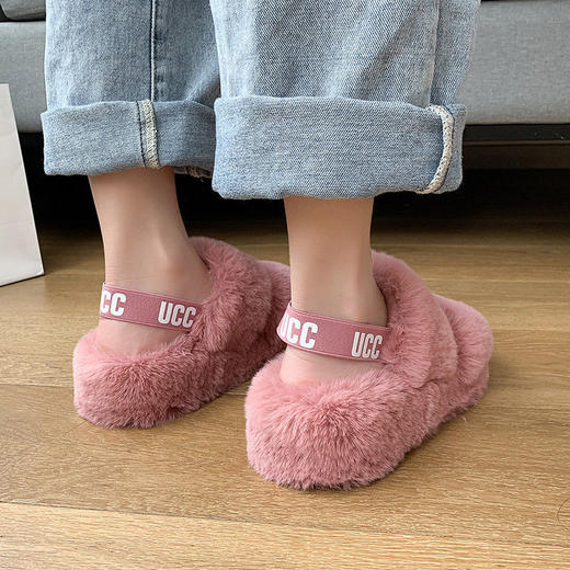 毛毛拖鞋女秋冬新款韩版厚底外穿时尚百搭一字夏季棉拖鞋 商品图3